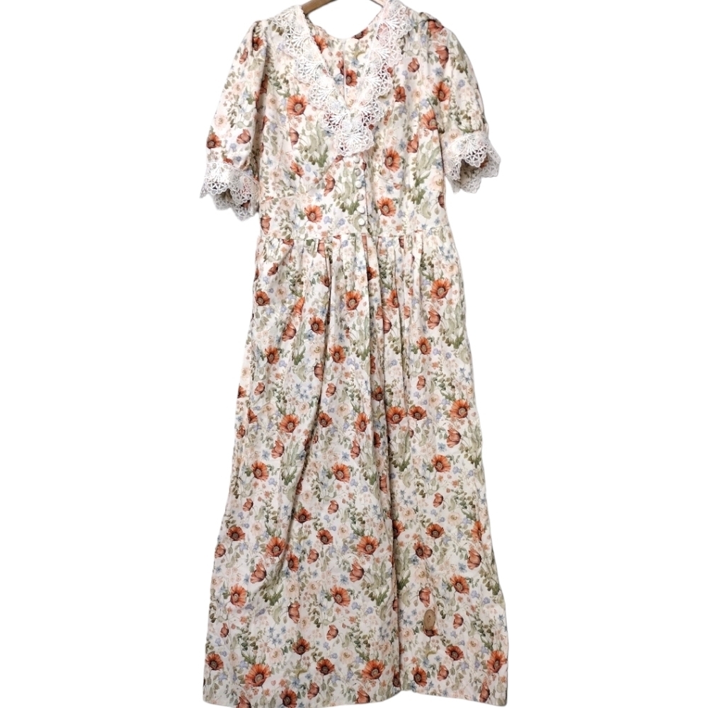 Revintaria Floral Cottagecore Romantic Vintage Inspired Midi Dress Size XL